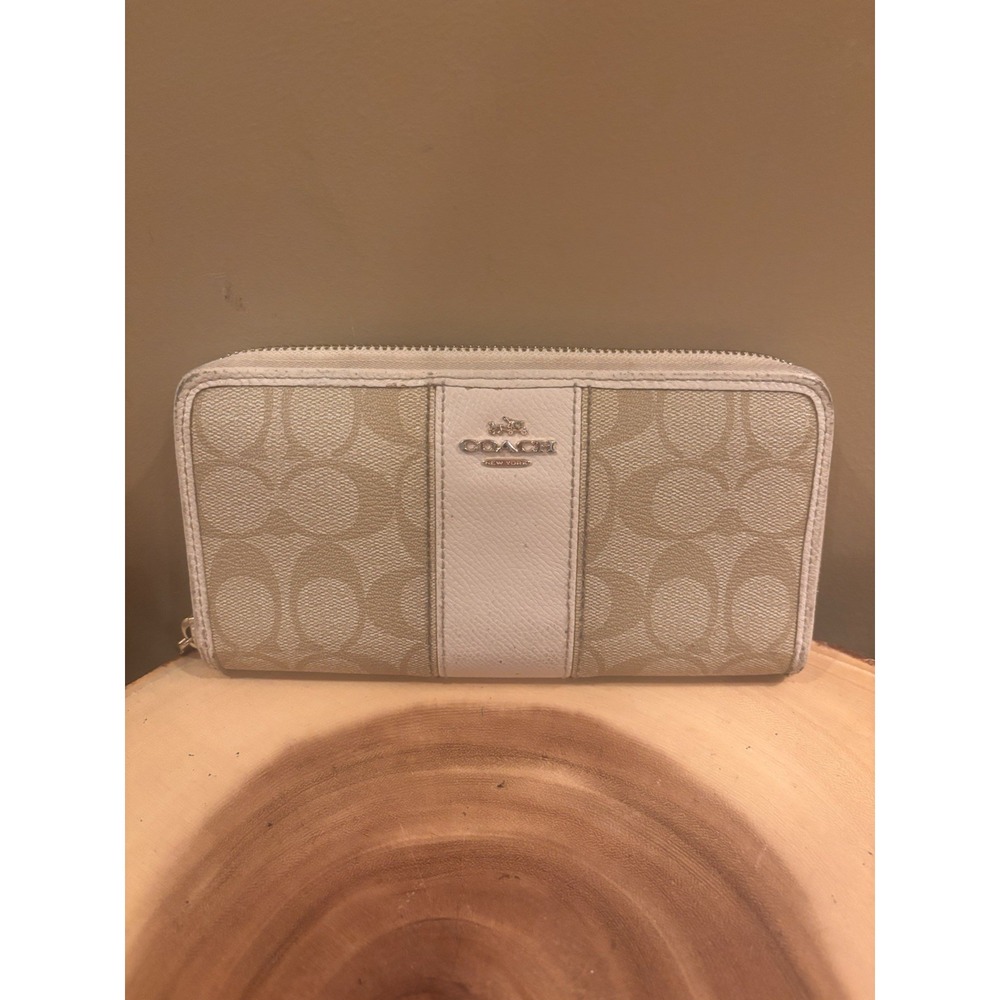 [Coach]Canvas Long WalletRound Zipper Light Khaki/Chalk‎